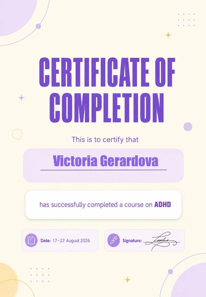 Сертификат о прохождении курса по работе с учениками с ADHD